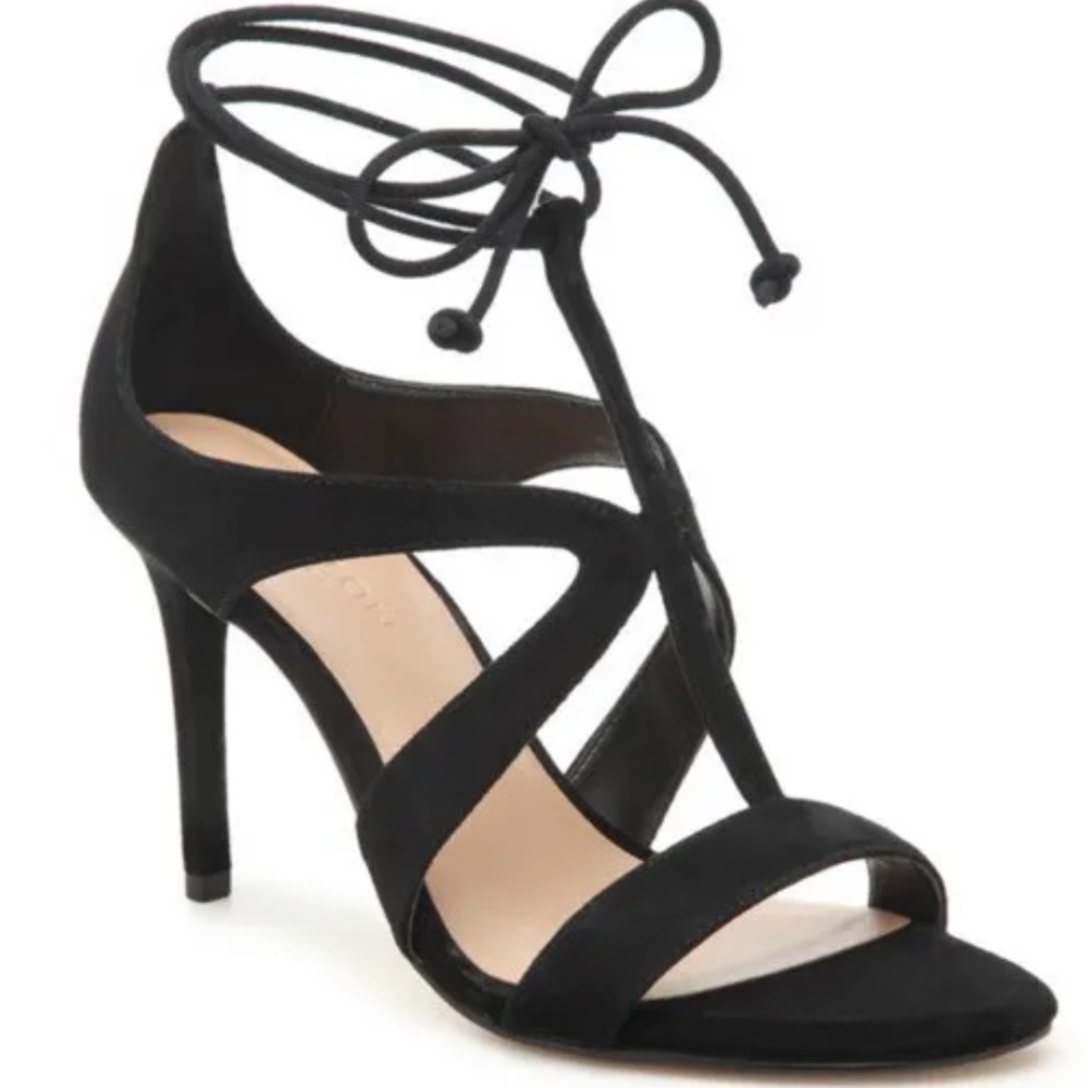 NIB-Halston Heritage Jordan Lace-Up Cutout Suede Sanadals Heels Suede Black Sz 8